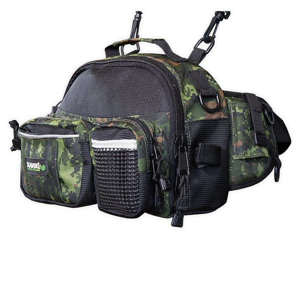 Yuattory pour Matériel de Pêche, Boîte à Leurres, Sac de Rangement pour Équipement, Sac Banane, de Pêche à la Mouche avec Porte-Canne, Sac à Bandoulière-B