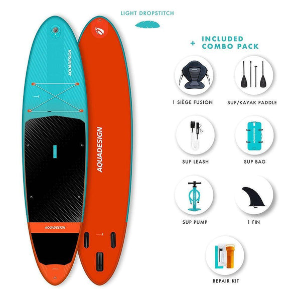 Paddle Aquadesign Django 10.8 Sup Gonflable + Siège Kayak Pack complet